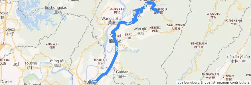 Mapa del recorrido 綠23(往雙溪新社區_往程) de la línea  en 楠西區.