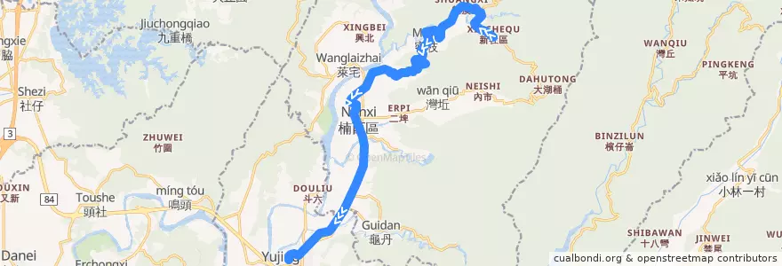 Mapa del recorrido 綠23(往玉井_返程) de la línea  en 난시 구.