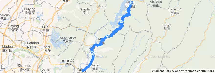 Mapa del recorrido 綠25(往玉井_返程) de la línea  en تایوان.