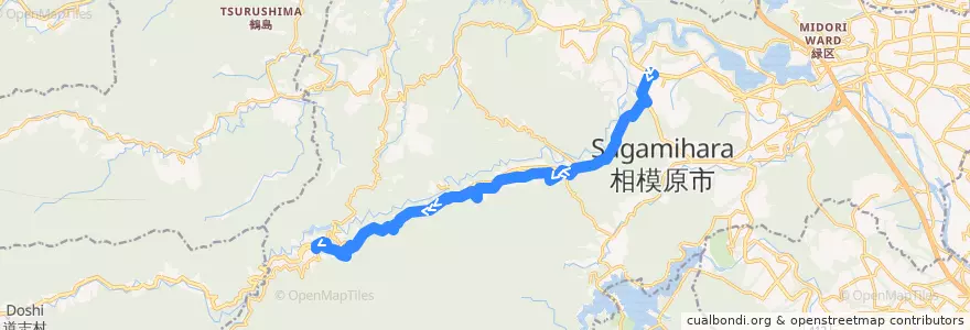 Mapa del recorrido 三55 de la línea  en 緑区.