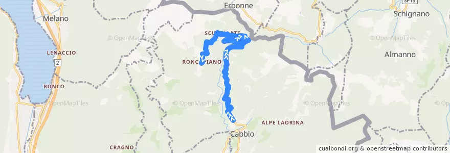 Mapa del recorrido Linea 516: Muggio – Scudellate – Roncapiano de la línea  en Circolo di Caneggio.