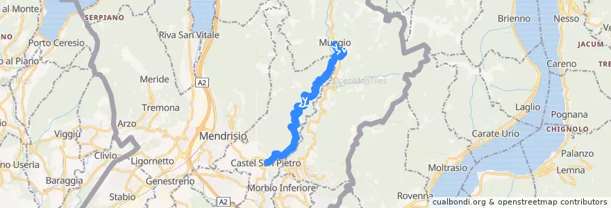 Mapa del recorrido Linea 521: Castel San Pietro – Casima – Muggio de la línea  en Distretto di Mendrisio.