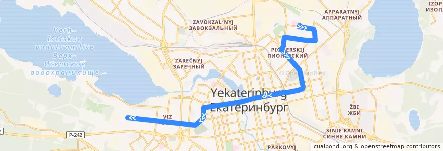 Mapa del recorrido Автобус 28. ГКБ № 7 - Радиотехникум de la línea  en городской округ Екатеринбург.