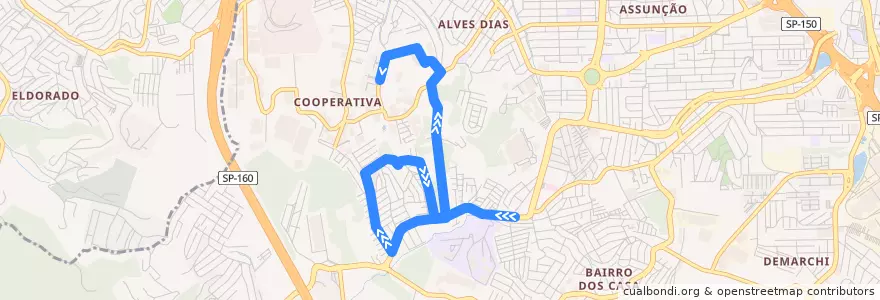 Mapa del recorrido 17: Tiradentes => Três Marias (São Jorge) de la línea  en São Bernardo do Campo.