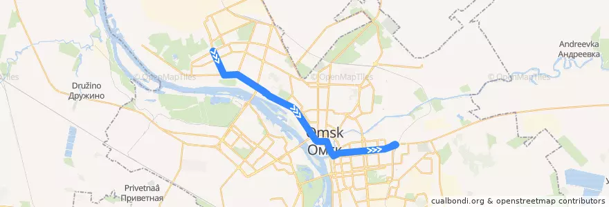 Mapa del recorrido Троллейбус №2 : Ермак - Завод им. Попова de la línea  en городской округ Омск.