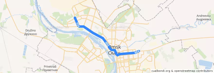 Mapa del recorrido Троллейбус №2 : Завод им. Попова - Ермак de la línea  en городской округ Омск.