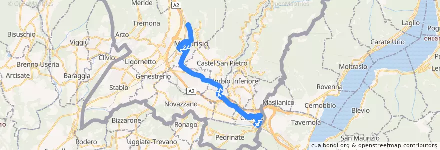 Mapa del recorrido Linea 1: Chiasso – Mendrisio de la línea  en Distretto di Mendrisio.