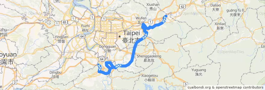 Mapa del recorrido 新北市 951 新店-汐止 (往程) de la línea  en New Taipei.