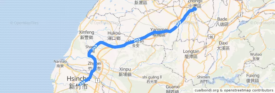 Mapa del recorrido 5676 新竹→中壢 de la línea  en تايوان.