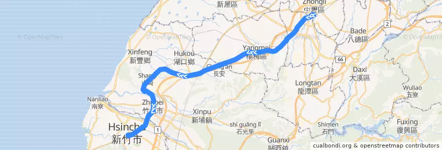 Mapa del recorrido 5300 中壢→新竹 de la línea  en Tayvan.