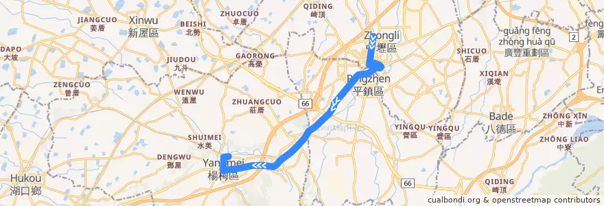 Mapa del recorrido 5623 捷運環北站→楊梅 de la línea  en 桃園市.