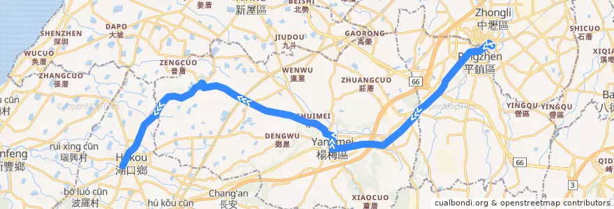Mapa del recorrido 5624 中壢→楊梅→湖口 de la línea  en Taoyuan.