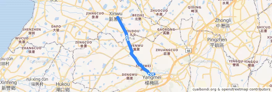 Mapa del recorrido 5650 楊梅->新屋 de la línea  en Taoyuan.