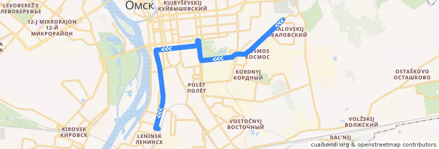 Mapa del recorrido Троллейбус №3 : пос. Чкаловский - Железнодорожный вокзал de la línea  en городской округ Омск.