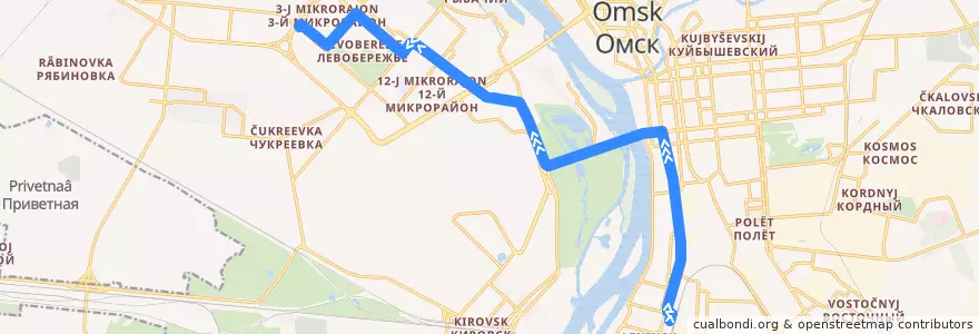 Mapa del recorrido Троллейбус №7 : Железнодорожный вокзал - Ватутина de la línea  en городской округ Омск.