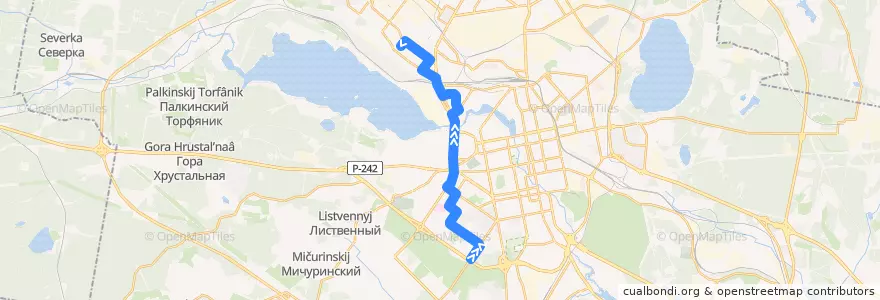 Mapa del recorrido Автобус 43. Онуфриева — Проспект Седова de la línea  en بلدية يكاترينبورغ.