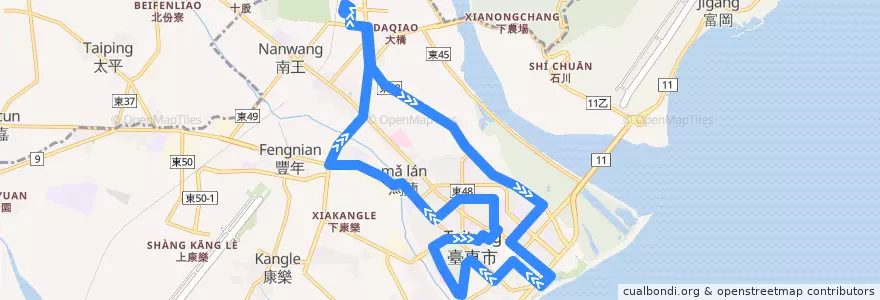 Mapa del recorrido 臺東市 市區觀光循環線 (順向) de la línea  en 臺東市.