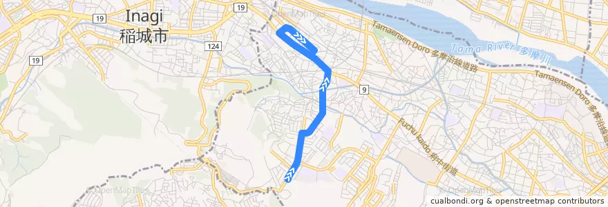 Mapa del recorrido 西菅線 de la línea  en 多摩区.