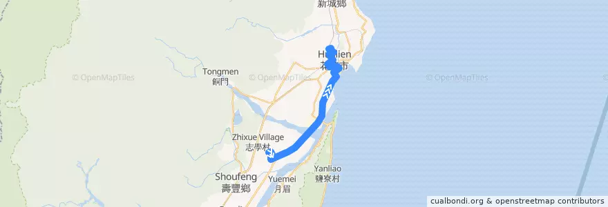 Mapa del recorrido 花蓮公車 301 花蓮火車站-東華大學 (返程) de la línea  en Condado de Hualien.