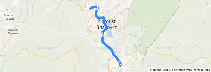 Mapa del recorrido Трамвай маршрут №1: Машиностроитель - Университет de la línea  en Златоустовский городской округ.
