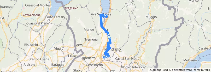 Mapa del recorrido Linea 531: Mendrisio OSC - Riva S. Vitale - Capolago de la línea  en Distretto di Mendrisio.