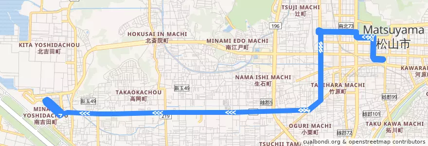 Mapa del recorrido 松山空港線 de la línea  en 松山市.