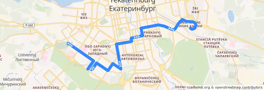 Mapa del recorrido Автобус 76. Зоологическая — Синие камни de la línea  en городской округ Екатеринбург.