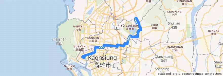 Mapa del recorrido 覺民幹線(返程) de la línea  en Kaohsiung.