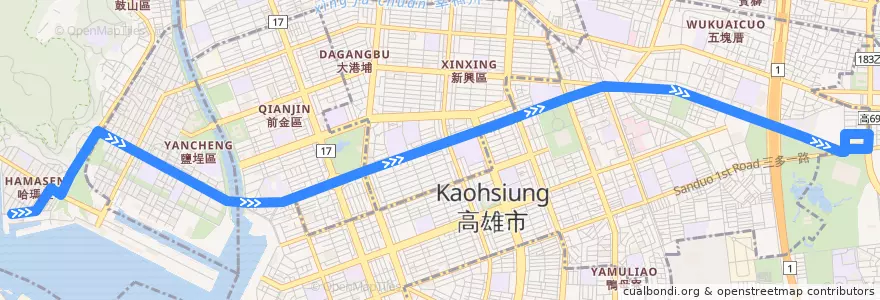 Mapa del recorrido 五福幹線(返程) de la línea  en كاوهسيونغ.