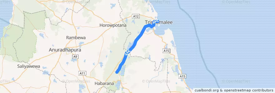 Mapa del recorrido Trincomalee Line de la línea  en سری‌لانکا.