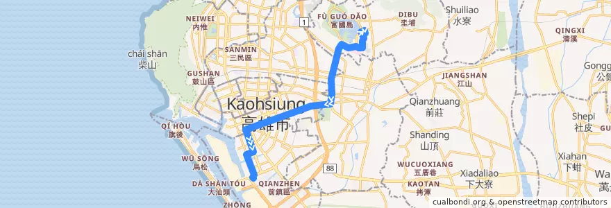 Mapa del recorrido 三多幹線A(返程) de la línea  en Kaohsiung.