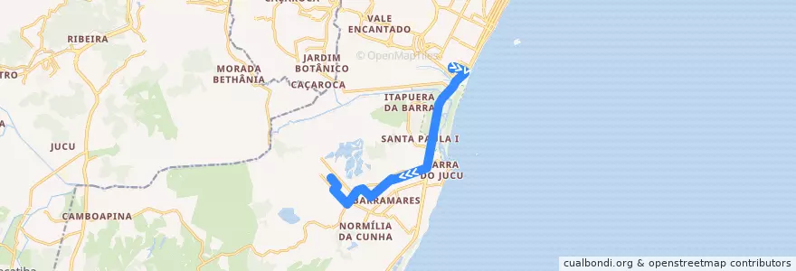 Mapa del recorrido 616 Terminal Itaparica / Morada da Barra via Barramares de la línea  en 韦利亚镇.