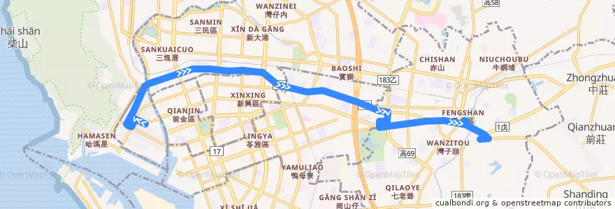 Mapa del recorrido Bus 88: 捷運鹽埕埔站=>黃埔公園 de la línea  en Kaohsiung.