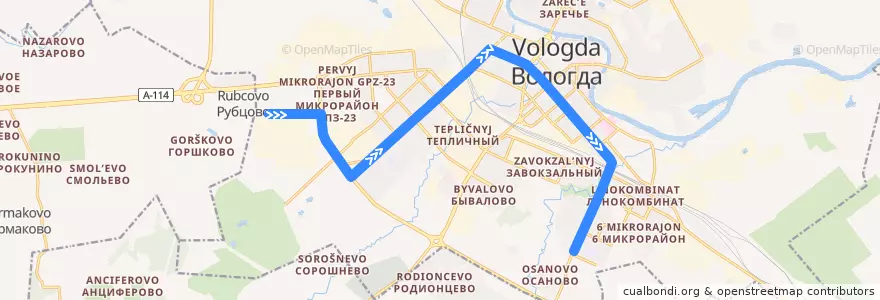 Mapa del recorrido Автобус №15: ВПЗ - Архангельская de la línea  en Vologda.