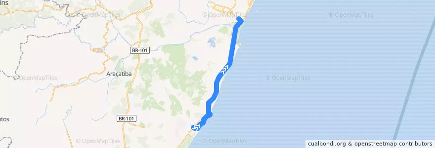 Mapa del recorrido 613 Ponta da Fruta / Terminal de Itaparica via Rodovia do Sol de la línea  en Vila Velha.