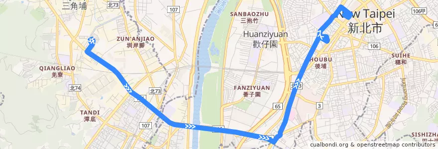 Mapa del recorrido 新北市 848 台北區監理所-板橋(板橋公車站) (往程) de la línea  en Nuova Taipei.