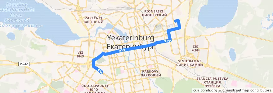 Mapa del recorrido Троллейбус 7. Посадская - Академическая de la línea  en エカテリンブルク管区.
