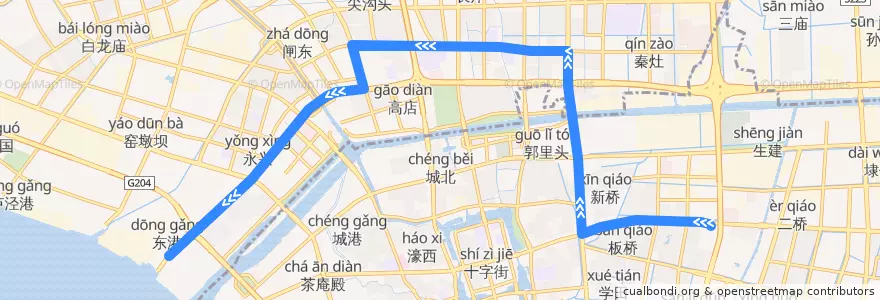 Mapa del recorrido 19路: 校西公交停车场 => 通沙汽渡 de la línea  en 南通市.