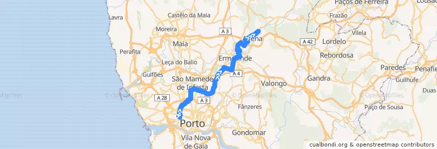 Mapa del recorrido 704: Boavista => Codiceira de la línea  en Área Metropolitana do Porto.