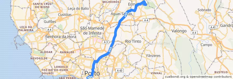 Mapa del recorrido 703: Cordoaria => Sonhos de la línea  en Área Metropolitana do Porto.