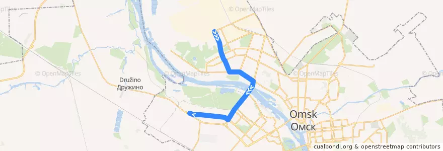 Mapa del recorrido Троллейбус №67 : Омский нефтеперерабатывающий завод - пос. Солнечный de la línea  en オムスク管区.
