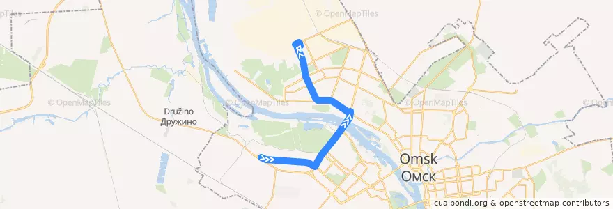 Mapa del recorrido Троллейбус №67 : пос. Солнечный - Омский нефтеперерабатывающий завод de la línea  en городской округ Омск.