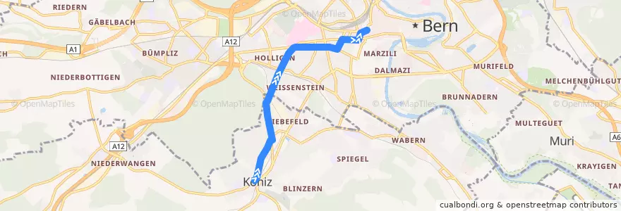 Mapa del recorrido Bus 17: Köniz Weiermatt => Bern Bahnhof de la línea  en Verwaltungsregion Bern-Mittelland.