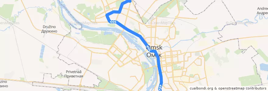 Mapa del recorrido Автобус №69 : Железнодорожный вокзал - Стрельникова de la línea  en городской округ Омск.