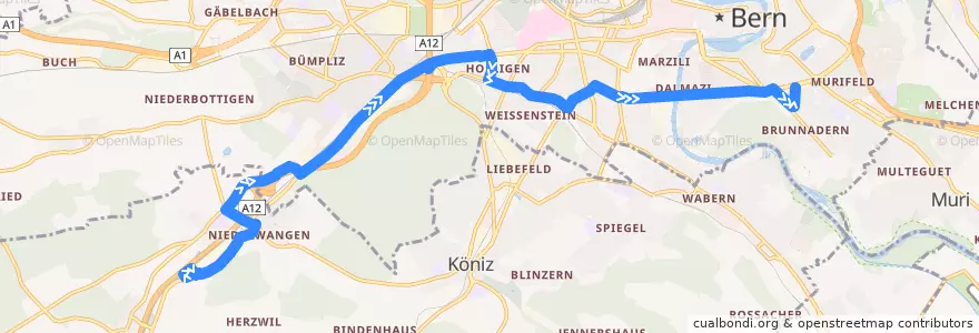 Mapa del recorrido Bus 31: Niederwangen Erle => Brunnadernstrasse de la línea  en Verwaltungsregion Bern-Mittelland.