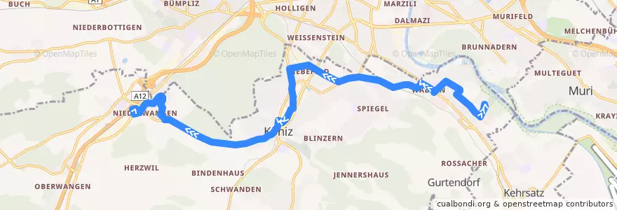 Mapa del recorrido Bus 29: Wabern Lindenweg => Niederwangen Bahnhof de la línea  en Köniz.