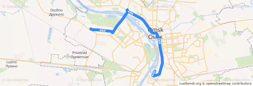 Mapa del recorrido Автобус №109 : Речной порт - пос. Солнечный de la línea  en городской округ Омск.