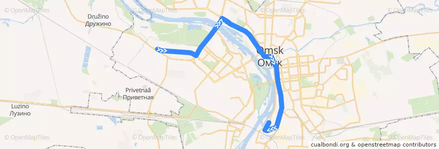 Mapa del recorrido Автобус №109 : пос. Солнечный - Речной порт de la línea  en городской округ Омск.