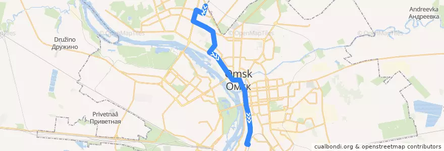 Mapa del recorrido Автобус №110 : Бархатовой - Железнодорожный вокзал de la línea  en городской округ Омск.