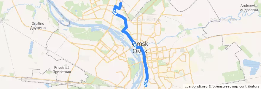 Mapa del recorrido Автобус №110 : Железнодорожный вокзал - Бархатовой de la línea  en городской округ Омск.